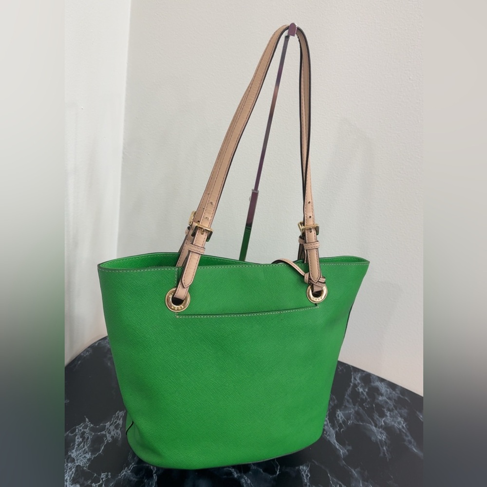 Michael Kors JS Travel Tote Multifunction Green Leather Medium Bag AUTHENTIC - Picture 5 of 13